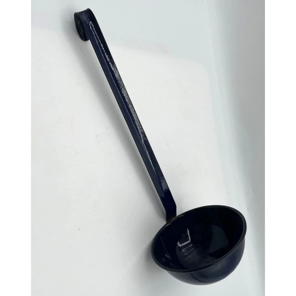 Vintage Enamel Ladle Large Blue Dipper Scoop 11 1/2